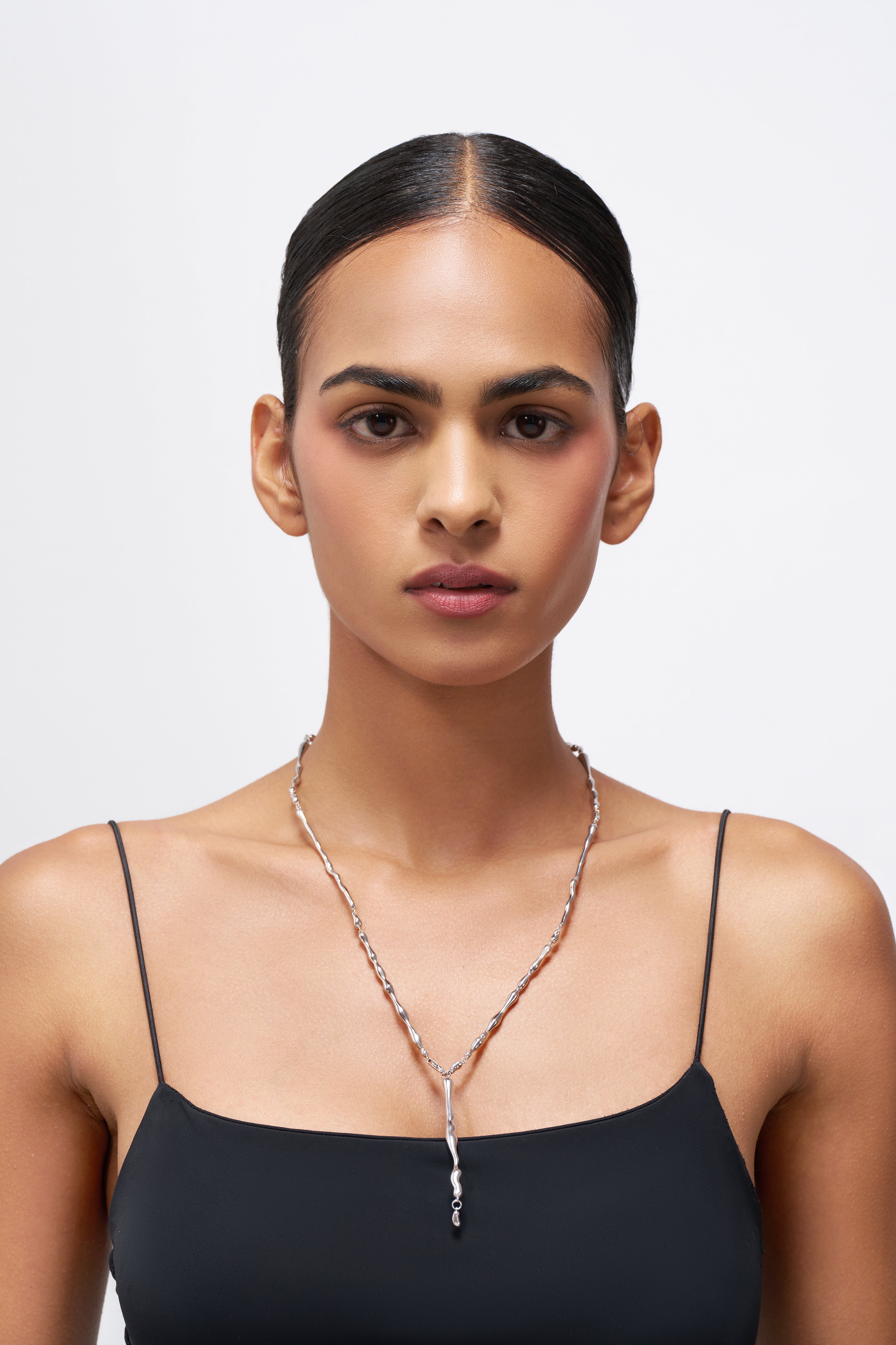 Molten Y - Necklace In Rhodium Plated Brass