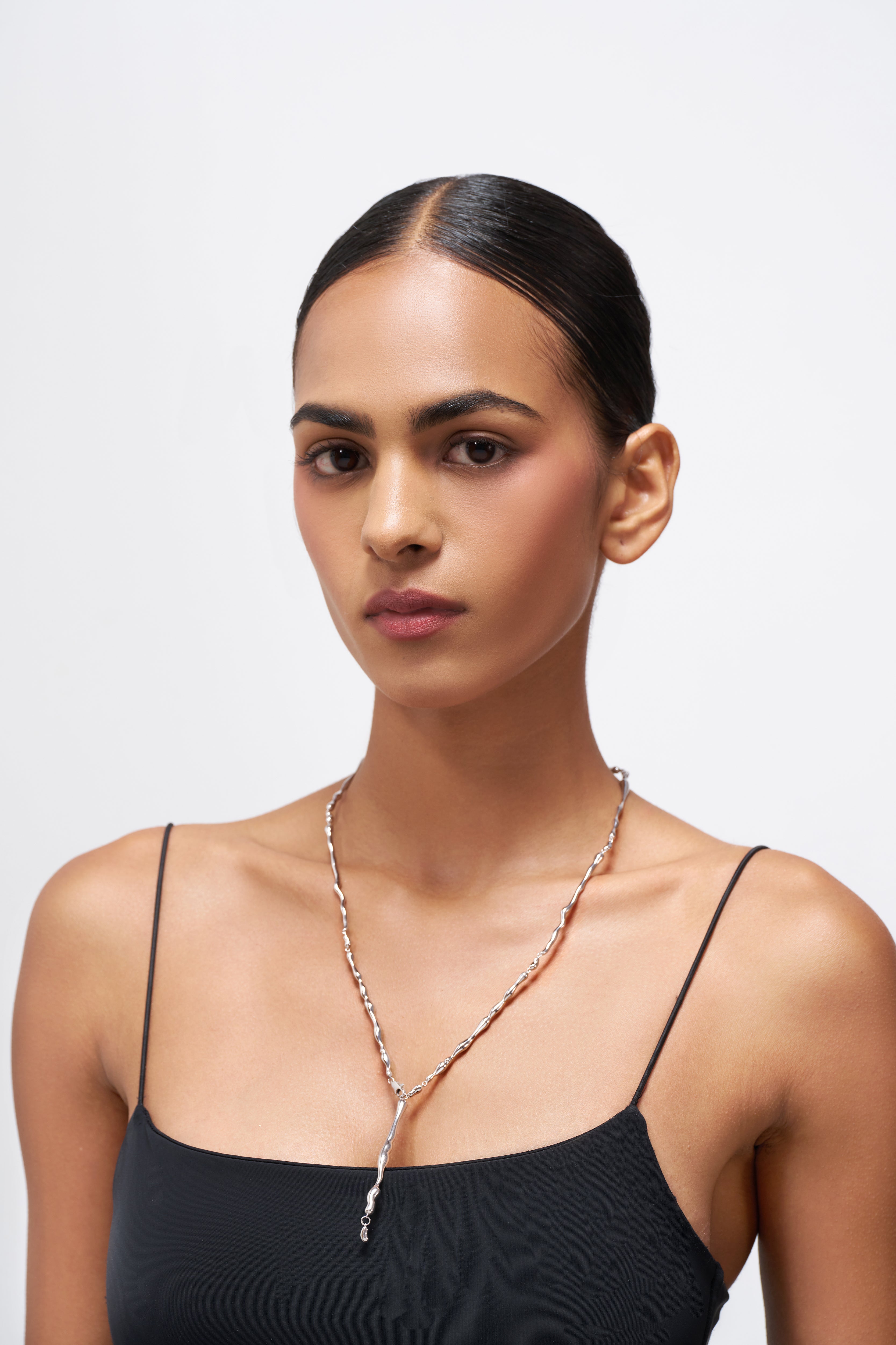 Molten Y - Necklace In Rhodium Plated Brass