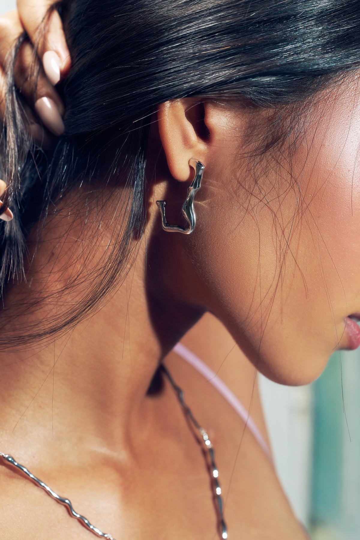 Molten Hoops In Sterling Silver